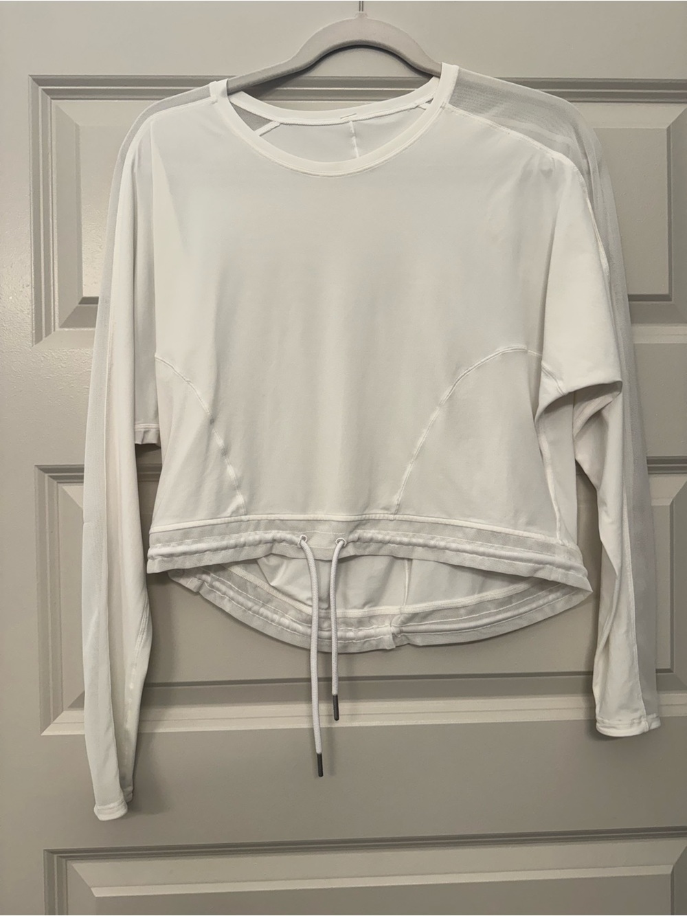 Lululemon Athletica White Long-Sleeve Drawstring Crop Top